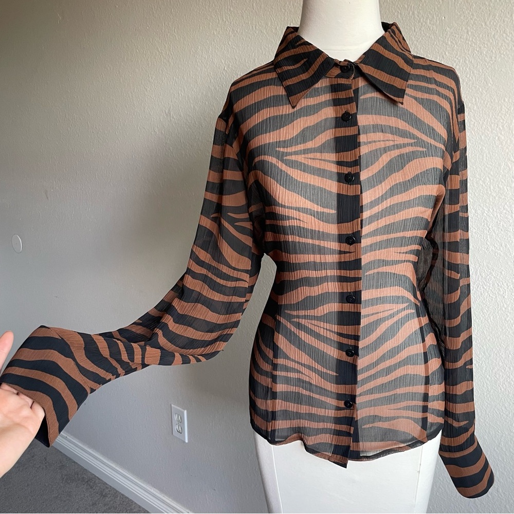 100% Silk Sheer Tiger Print Blouse